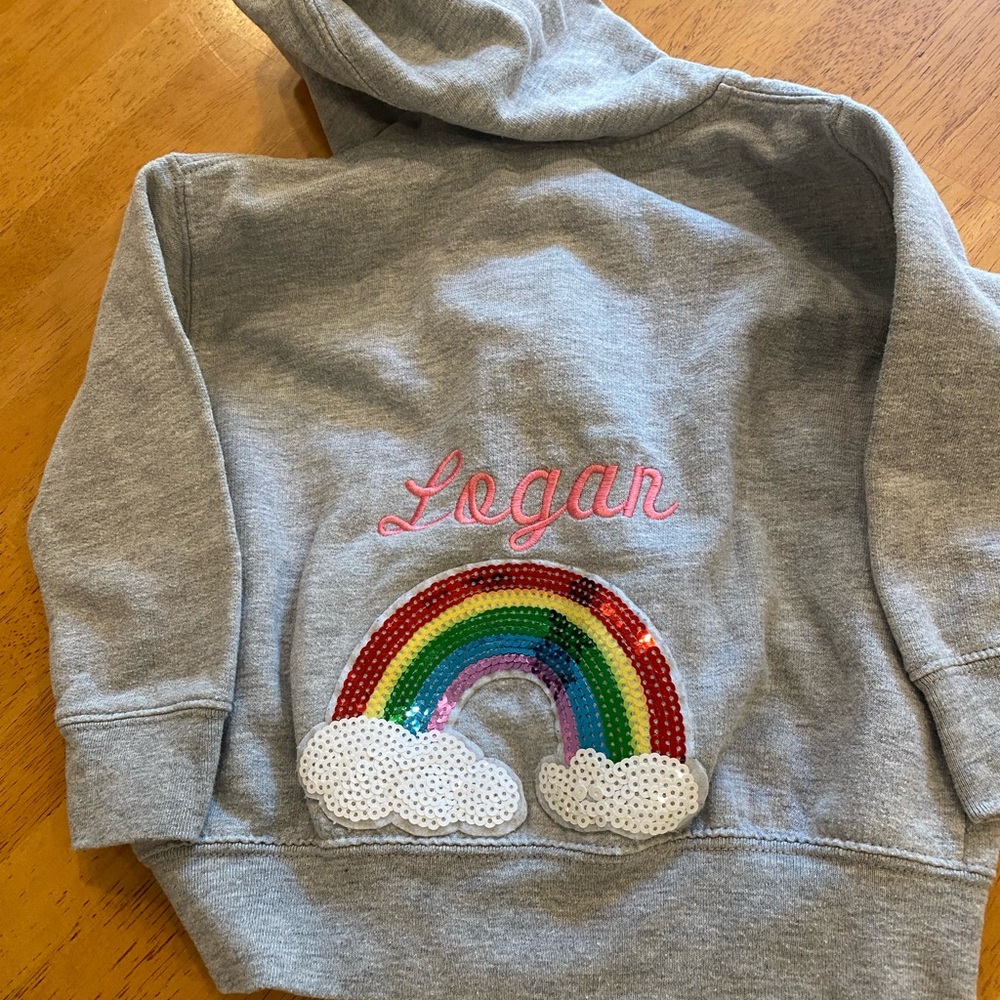 Little girls Gray Kids Hoodie with Rainbow Design personalized Logan